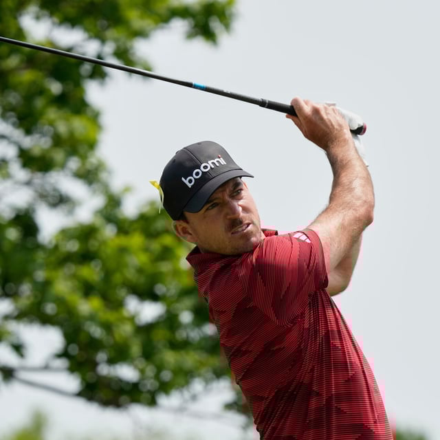 Nick Taylor hits from the fifth tee during the final round of the Memorial golf tournament Sunday, June 1, 2025, in Dublin, Ohio. (AP Photo/Sue Ogrocki)