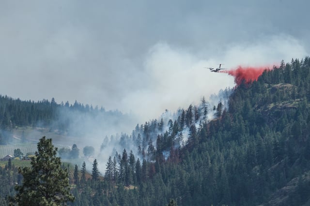 A plane dropping retardant on the fire near Okanagan Falls.