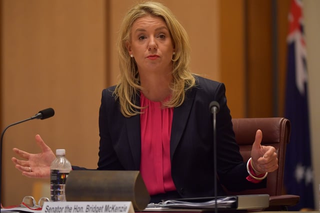 CANBERRA, AUSTRALIA - FEBRUARY 12: Senator Bridget McKenzie during her appearance at the Select Committee on Administration of Sports Grants at Parliament House on February 12, 2021 in Canberra, Australia. The inquiry into the Federal Government&#39;s $100 million Community Sports Infrastructure Grant program is investigating whether funds granted through the scheme were fairly distributed, following allegations funding was focused on marginal and target seats in the lead up to the 2019 federal election. Senator Bridget McKenzie was Sports Minister at the time. (Photo by Sam Mooy/Getty Images)