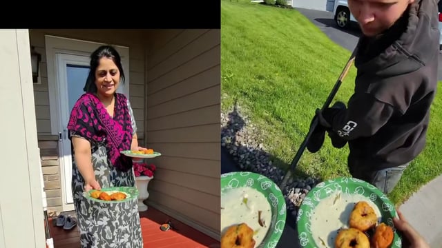An Indian woman was seen offering vada and chutney to construction workers in the US 