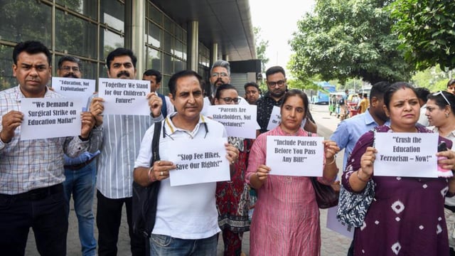 Parents protest over school fee hikes in New Delhi. (ANI Photo)