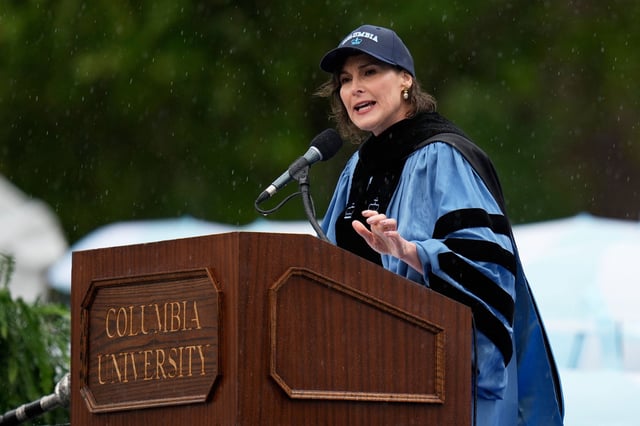 Columbia University's acting president Claire Shipman speaks during Columbia University's commencement ceremony on May 21.