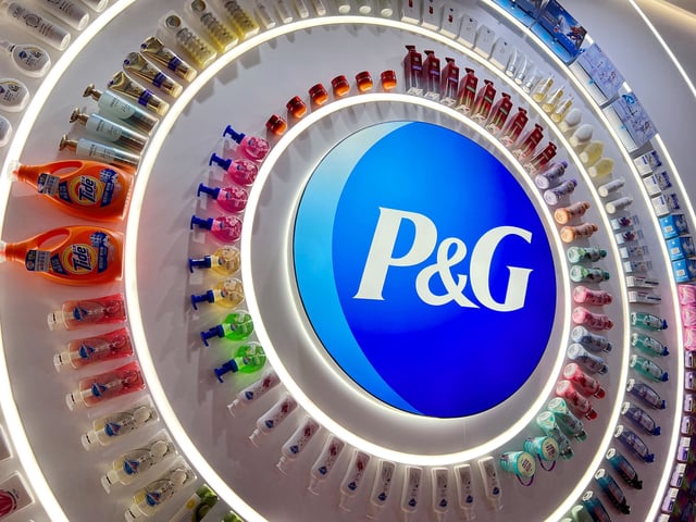 SHANGHAI, CHINA - NOVEMBER 07: A Procter & Gamble (P&G) logo is seen during the 6th China International Import Expo (CIIE) at the National Exhibition and Convention Center (Shanghai) on November 7, 2023 in Shanghai, China. (Photo by VCG/VCG via Getty Images)