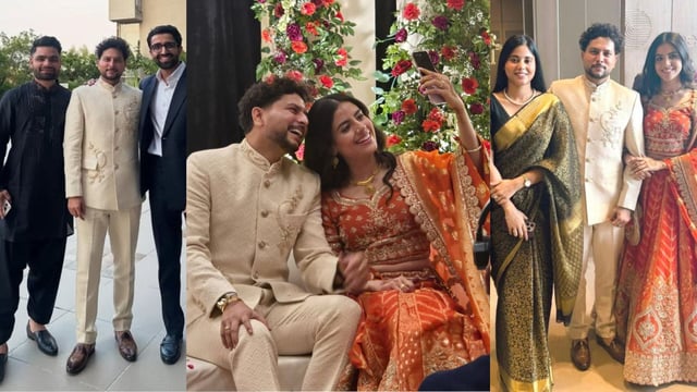 Kuldeep Yadav with Vanshika during their engagement ceremony. Cricketer Rinku Singh and his to-be fiance MP Priya Saroj