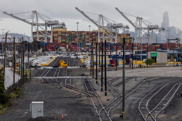 Shipping containers are seen at the port of Oakland, as trade tensions continued over U.S. tariffs with China, in Oakland, California, U.S., May 12, 2025. REUTERS/Carlos Barria/File Photo