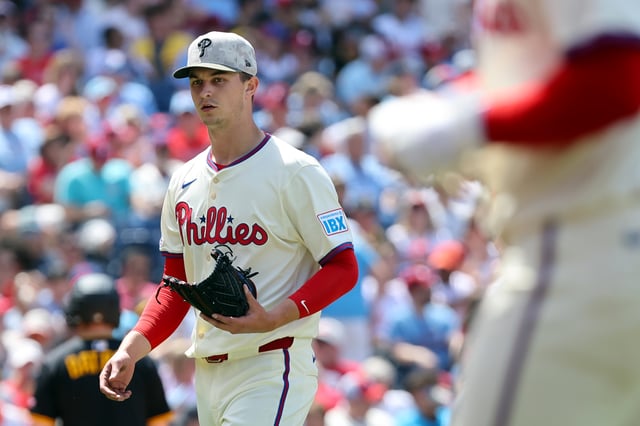 PHILADELPHIA, PENNSYLVANIA - MAY 18: Mick Abel #40 of the Philadelphia Phillies in his major league debut, during a game against the Pittsburgh Pirates at Citizens Bank Park on May 18, 2025 in Philadelphia, Pennsylvania. The Phillies won 1-0. (Photo by Hunter Martin/Getty Images)