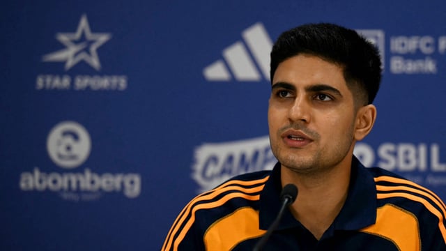 Indian cricket captain Shubman Gill addresses a pre-departure presser at the Board of Control for Cricket in India (BCCI) headquarters in Mumbai on June 5, 2025, ahead of India's tour of England for Test series