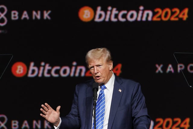 President Donald Trump speaking at the Bitcoin conference in Nashville in July 2024.