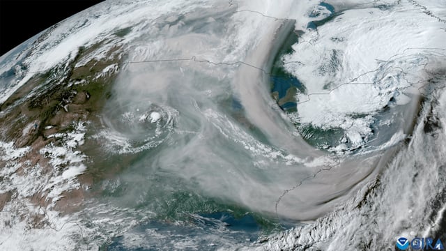 Wildfire smoke (brownish colors) blankets much of the Central and Eastern U.S. on May 31, 2025. (Image credit: NOAA/CIRA/Colorado State University)