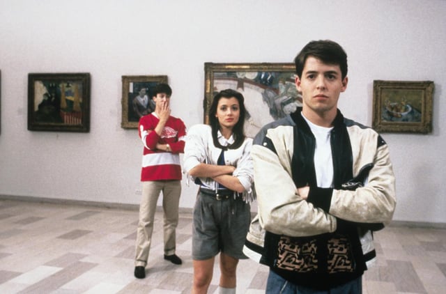 Matthew Broderick, right, stars as Ferris Bueller in &#34;Ferris Bueller&#39;s Day Off,&#34; with his girlfriend, Sloane, center, played by Mia Sara, and best friend, Cameron, left, played by Alan Ruck, as they view paintings at the Art Institute of Chicago. (Paramount Pictures/AP)