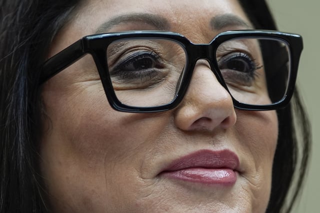 Secretary of Labor Lori Chavez-DeRemer listens to members of Congress speak during a House Education and Workforce hearing, Thursday, June 5, 2025, on Capitol Hill in Washington. (AP Photo/Julia Demaree Nikhinson)