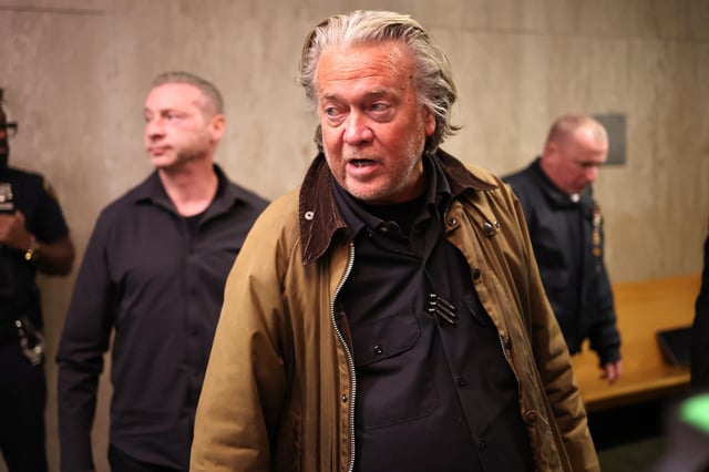 Steve Bannon, former advisor to President-elect Donald Trump, can be seen arriving for a court hearing at Manhattan Criminal Court on November 12, 2024, in New York City. (Photo by Michael M. Santiago/Getty Images)