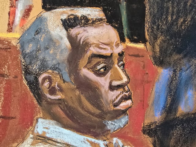 Sean "Diddy" Combs watches as Maurene Comey questions "Jane" during Combs' sex trafficking trial in New York City, New York, U.S., June 5, 2025 in this courtroom sketch. REUTERS/Jane Rosenberg