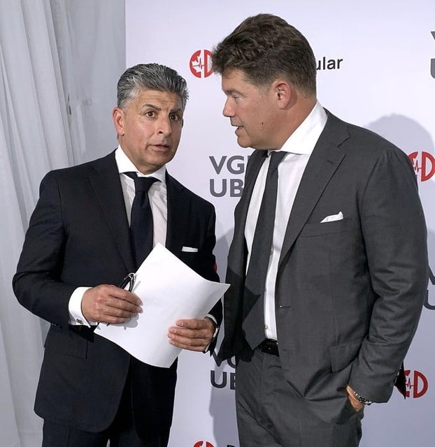 Ajay Dilawri, left, with Dr. David Wood, head of cardiology for CVG and UBC as the Dilawri Foundation makes a $60 million donation to the Vancouver General Hospital to establish the Dilwari Cardiovascular Institute.