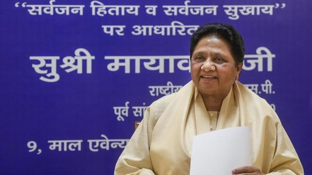 Bahujan Samaj Party president Mayawati at a press conference in Lucknow on Thursday. (PTI PHOTO)