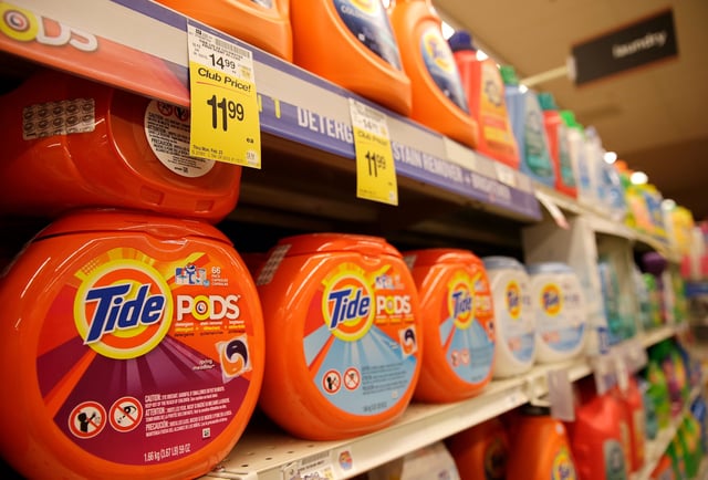 Tide detergent pods, from Procter & Gamble, are seen at the Safeway store in Wheaton, Maryland February 13, 2015.