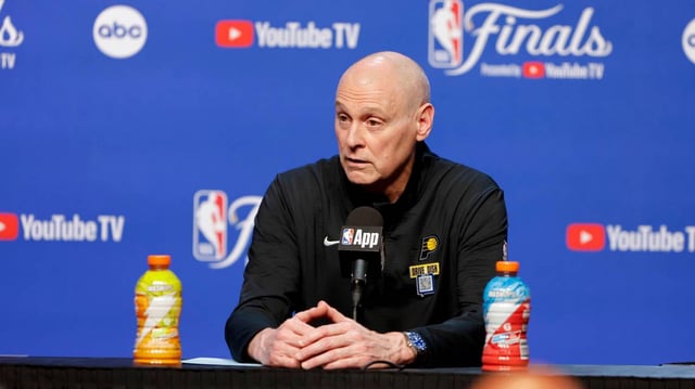 Indiana Pacers head coach Rick Carlisle speaks to the media on June 5, 2025.