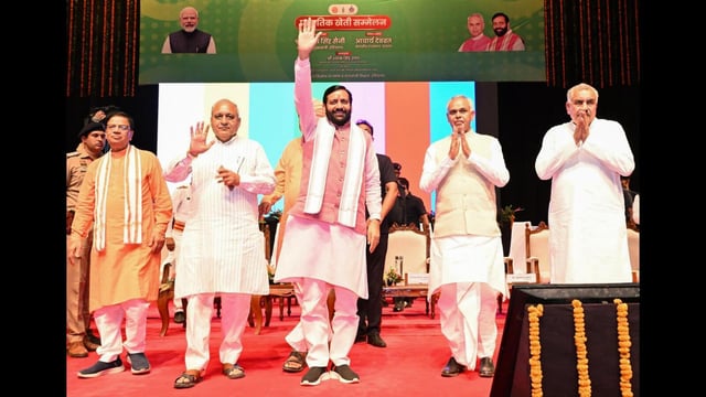 Haryana chief minister Nayab Singh Saini during celebration of World Environment Day at Chaudhary Charan Singh Haryana Agricultural University, Hisar on Thursday. (Sourced)