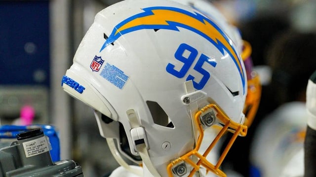 NFL: Los Angeles Chargers at Kansas City Chiefs. Dec 8, 2024; Kansas City, Missouri, USA; A general view of a Los Angeles Chargers helmet against the Kansas City Chiefs during the second half at GEHA Field at Arrowhead Stadium. Mandatory Credit: Denny Medley-Imagn Images