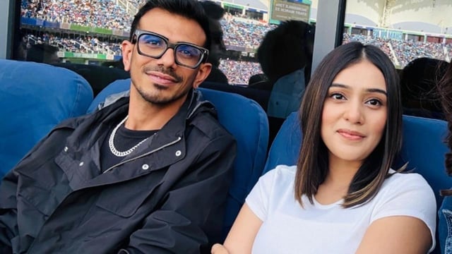 RJ Mahvash watching cricket match with Yuzvendra Chahal.