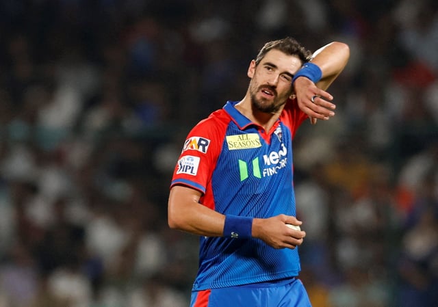 Cricket - Indian Premier League - IPL - Delhi Capitals v Kolkata Knight Riders - Arun Jaitley Stadium, New Delhi, India - April 29, 2025 Delhi Capitals' Mitchell Starc reacts REUTERS/Mihir Singh/File Photo