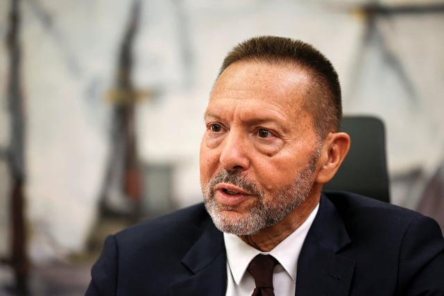Member of the ECB governing council and Governor of the Bank of Greece, Yannis Stournaras talks during an interview with Reuters in Athens, Greece, October 11, 2023. REUTERS/Louisa Gouliamaki/File Photo