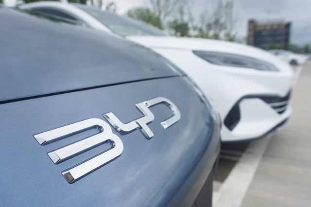 HANGZHOU, CHINA - JUNE 2, 2025 - Byd's new energy vehicles parked at a car terminal on the Hangzhou section of the Beijing-Hangzhou Grand Canal for export in Hangzhou, Zhejiang Province, China on June 2, 2025.