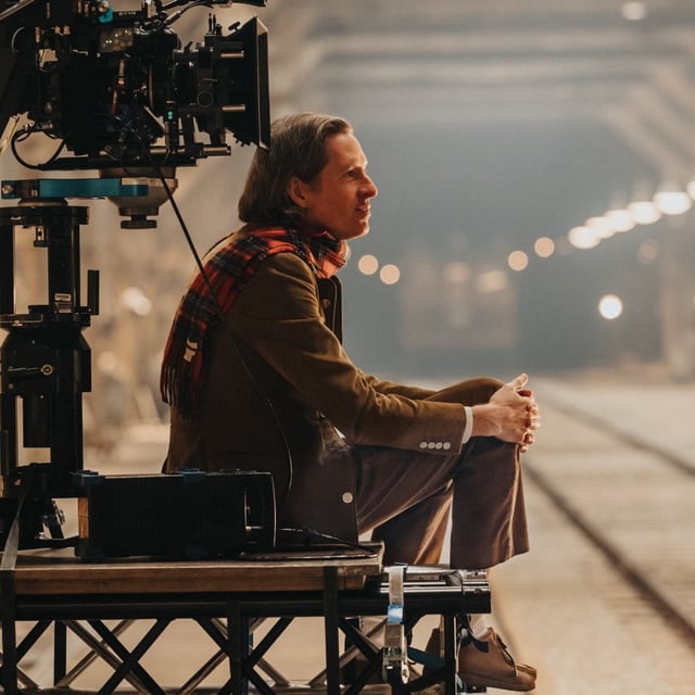 Wes Anderson on the set of "The Phoenician Scheme."