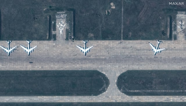 A satellite image shows a group of TU 95 aircrafts before a drone strike, in Belaya airbase, Irkutsk region, Russia, May 22, 2025, Maxar Technologies/Handout via REUTERS/File Photo