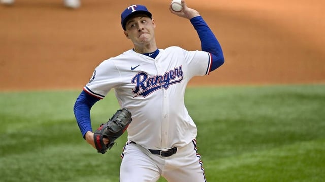 May 31, 2025; Arlington, Texas, USA; Texas Rangers starting pitcher Patrick Corbin (46) pitches against the St. Louis Cardinals during the second inning at Globe Life Field. Mandatory Credit: Jerome Miron-Imagn Images