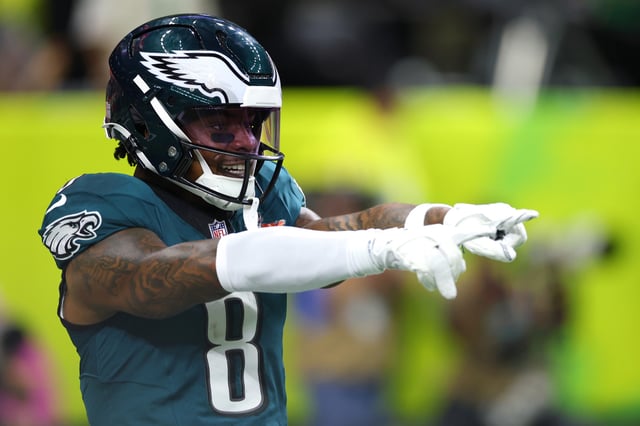 C.J. Gardner-Johnson #8 of the Philadelphia Eagles celebrates after breaking up a pass in the first quarter against the Kansas City Chiefs during Super Bowl LIX at Caesars Superdome on February 09, 2025 in New Orleans, Louisiana