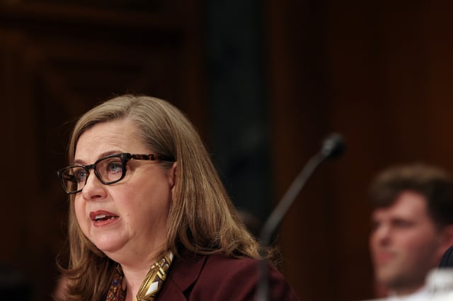 Federal Reserve Board Governor Michelle Bowman, U.S. President Donald Trump's nominee to be Federal Reserve vice chair for supervision, testifies before a Senate Banking, Housing, and Urban Affairs Committee confirmation hearing on Capitol Hill in Washington, D.C., U.S., April 10, 2025. REUTERS/Kevin Mohatt/File Photo
