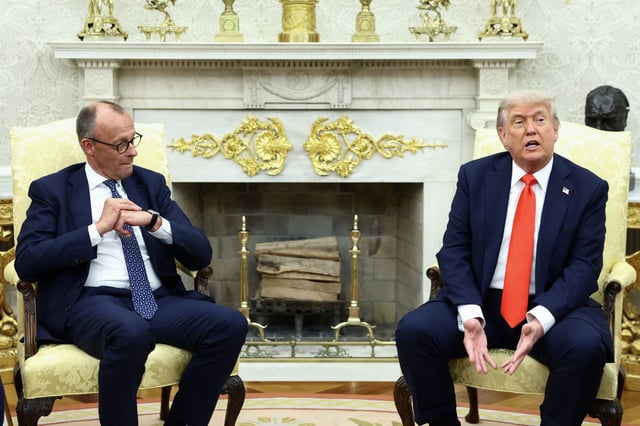President Donald Trump and German Chancellor Friedrich Merz meet at the White House in Washington, D.C., U.S., June 5, 2025.