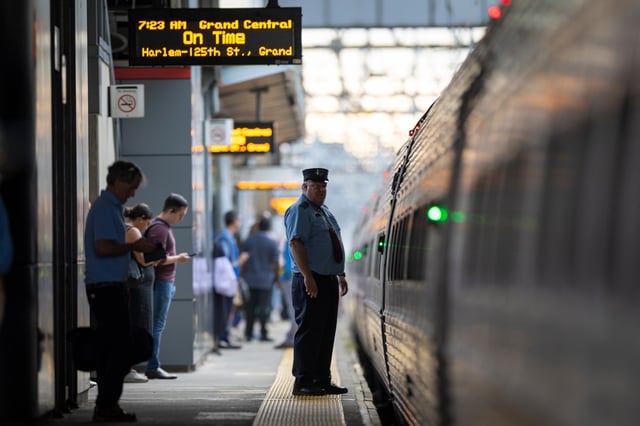 STAMFORD, CONNECTICUT - AUGUST 28: A Metro-North train prepares to depart sthe Stamford Transportation Center on August 28, 2023 in Stamford, Connecticut. Major upgrades to the facility are being done as a result of the $1.2 trillion Bipartisan Infrastructure Law passed by Congress in 2021. From the total funding Connecticut was allocated some $5.38 billion for infrastructure projects to be used over 5 years, Improvements to mass transit systems and highways are a major focus of the new spending. The Stamford facility is the largest and most transited train station in the Metro-North railroad system after Grand Central in New York City and a major stop in Amtrak&#39;s northeast corridor. Spending from the Infrastructure law is considered the largest national investment in U.S. infrastructure since the construction of the interstate highway system in the 1950s. (Photo by John Moore/Getty Images)