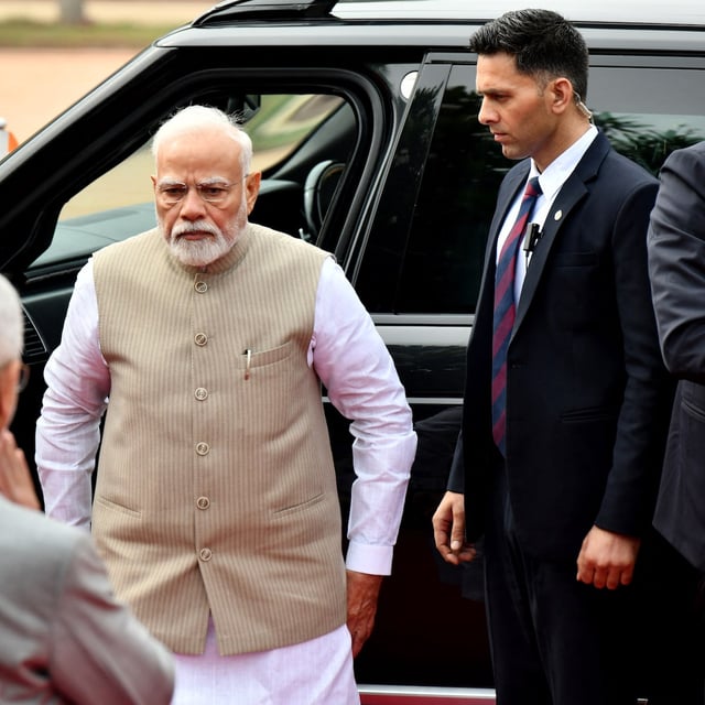 India's Prime Minister Narendra Modi arrives to attend the ceremonial recption of Angola's President Joao Manuel Goncalves Lourenco at the Rashtrapati Bhavan presidential palace in New Delhi, India, May 3, 2025. REUTERS/Stringer/ File Photo