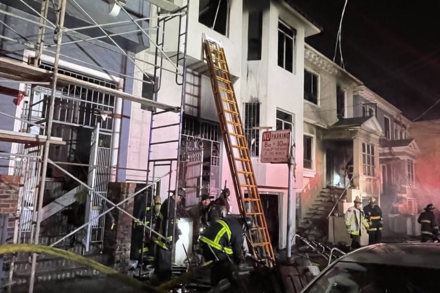 Firefighters respond to a multi-building fire in San Francisco’s Richmond District on June 6, 2025.