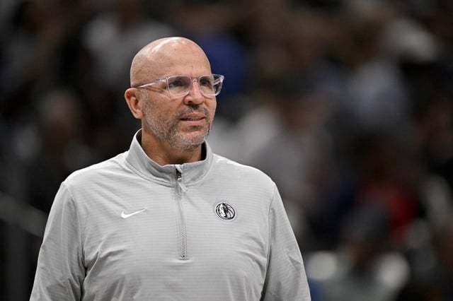 Apr 11, 2025; Dallas, Texas, USA; Dallas Mavericks head coach Jason Kidd looks on during the second quarter against the Toronto Raptors at the American Airlines Center. Mandatory Credit: Jerome Miron-Imagn Images/File photo