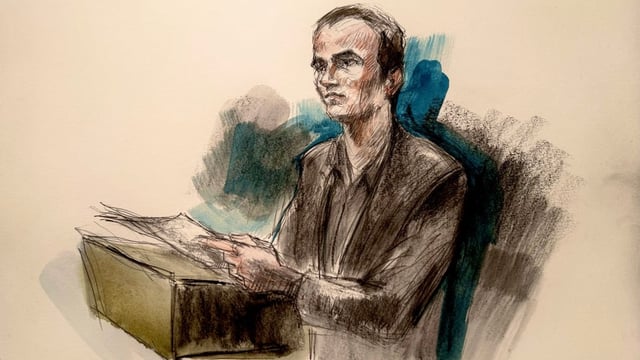 Convicted killer Nathaniel Veltman addresses his sentencing hearing in Ontario Superior Court in London on Jan. 24, 2024.