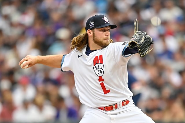 Corbin Burnes #39 of the Milwaukee Brewers during the 91st MLB All-Star Game at Coors Field on July 13, 2021 in Denver, Colorado