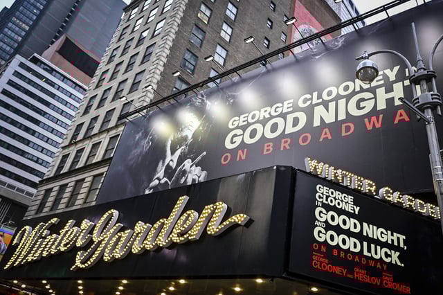 George Clooney announces the Broadway cast of "Good Night, and Good Luck," at the Winter Garden Theater in New York, New York, on Feb. 6, 2025. Clooney is making his Broadway debut in the stage adaptation of the critically acclaimed film.