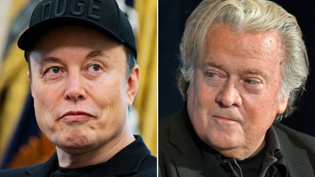 Elon Musk and Steve Bannon. (Getty Images)