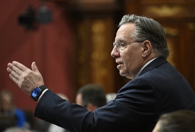 Quebec Premier Francois Legault responds to the Opposition during question period at the legislature in Quebec City, Thursday, May 29, 2025. THE CANADIAN PRESS/Jacques Boissinot