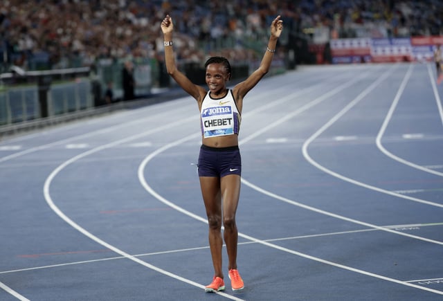 Athletics - Diamond League - Rome - Stadio Olimpico, Rome, Italy - June 6, 2025 Kenya's Beatrice Chebet celebrates winning women's 5000m final REUTERS/Remo Casilli