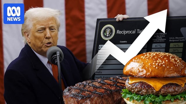 Donald Trump holding tariff sign with beef