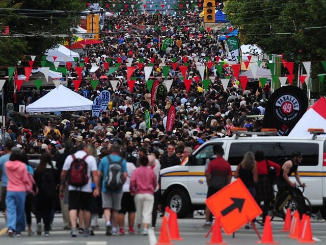Crowds fill the street during Italian Day on Commercial Drive in  2019.