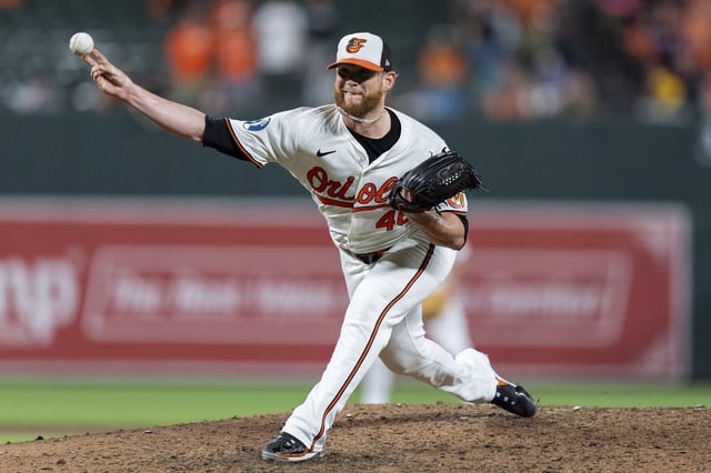 FILE - Baltimore Orioles relief pitcher Craig Kimbrel delivers during the ninth inning of a baseball game against the Chicago White Sox, Tuesday, Sept. 3, 2024, in Baltimore. (AP Photo/Stephanie Scarbrough, File)