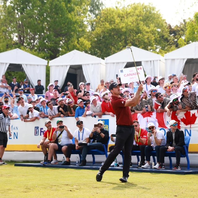 Canada's Nick Taylor and his fellow countrymen were serenaded with renditions of 'O Canada' at the rink hole at Osprey Valley in Caledon, Ont., on Friday.