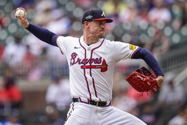 Jun 5, 2025; Cumberland, Georgia, USA; Atlanta Braves relief pitcher Scott Blewett (63) pitches against the Arizona Diamondbacks during the ninth inning at Truist Park. Mandatory Credit: Dale Zanine-Imagn Images/File photo
