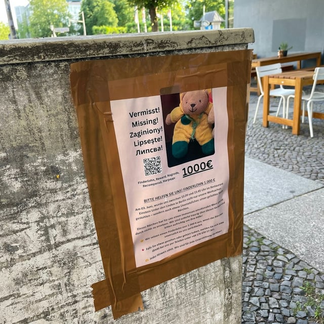Ein Plakat zu einer Suchaktion hängt an der Ahornallee in Berlin-Charlottenburg.