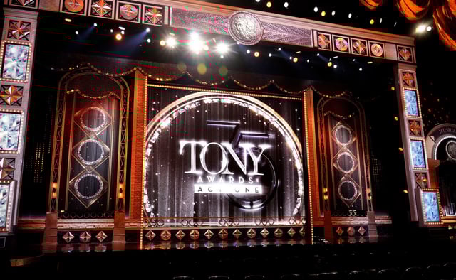 A view of the stage of the 2022 Tony Awards at Radio City Music Hall in New York.